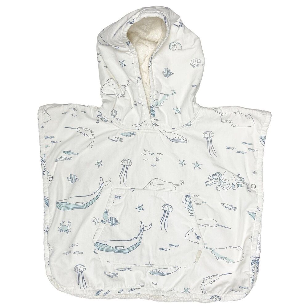 Pehr Baby Organic Cotton Hooded Towel Poncho Size 12-24 Months Life Aquatic